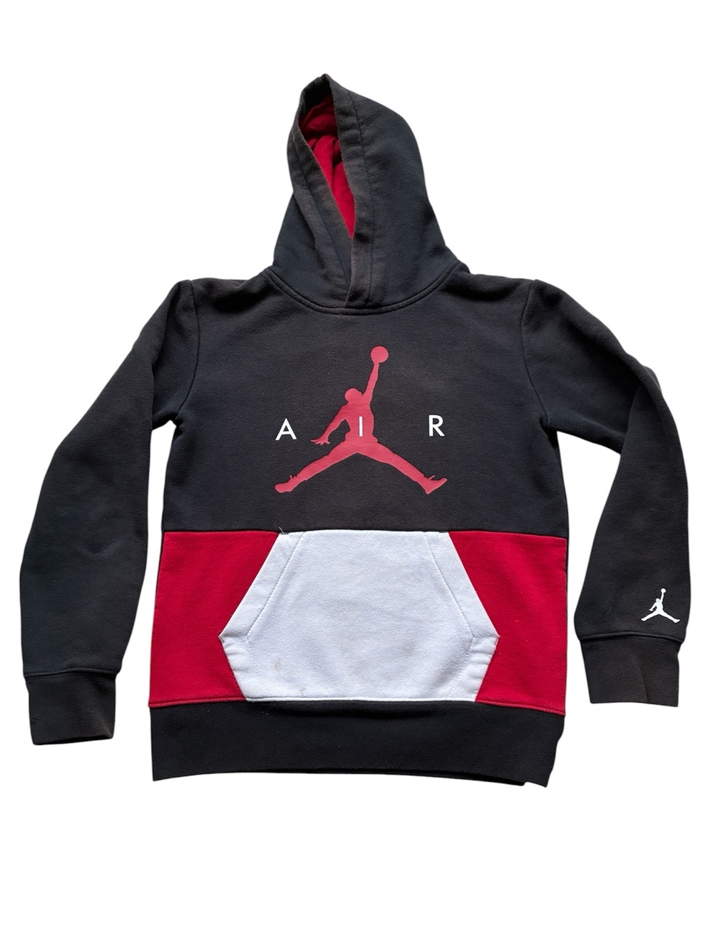Jordan Nike Air Jumpman Black Red Colorblock Hoodie Kids Youth Size 10-12